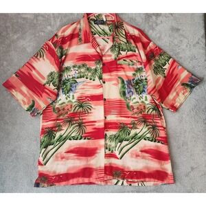 Pacific & Co Shirt Mens XL Red Hawaiian Tropical Palm Tree Island Button Up